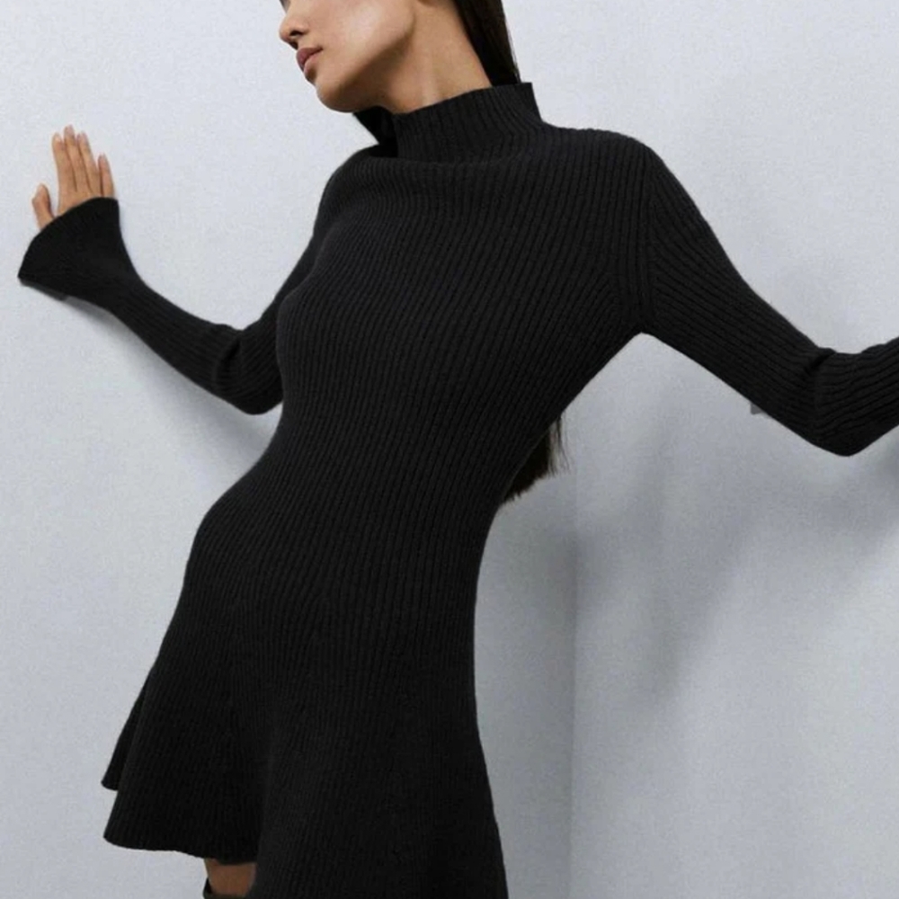 NWT Zara black sweater mini dress S